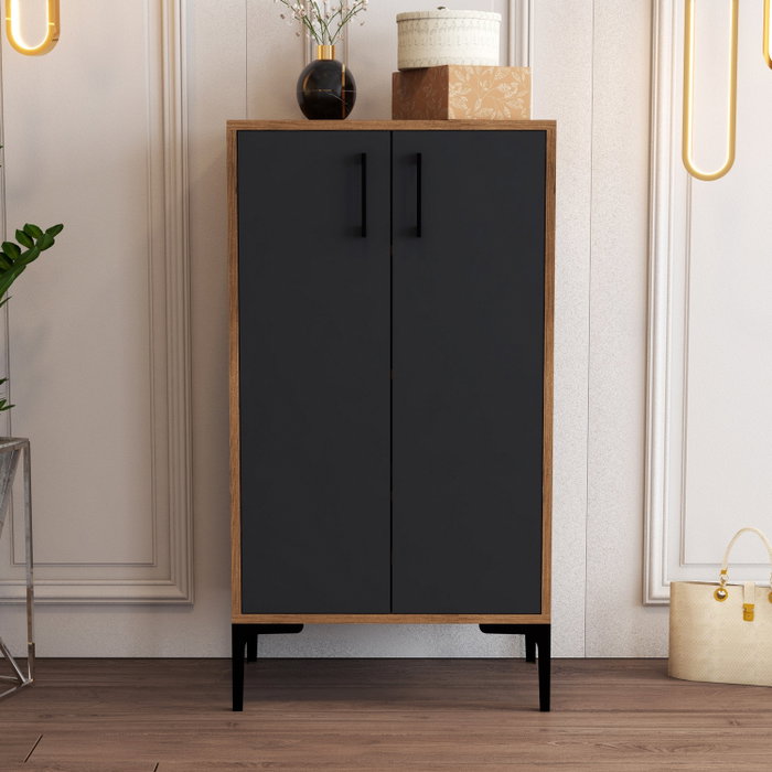 Hanah Home Zapatero Nogal y Antracita 60x35x111 cm - Mueble Organizador de Calzado con Estantes